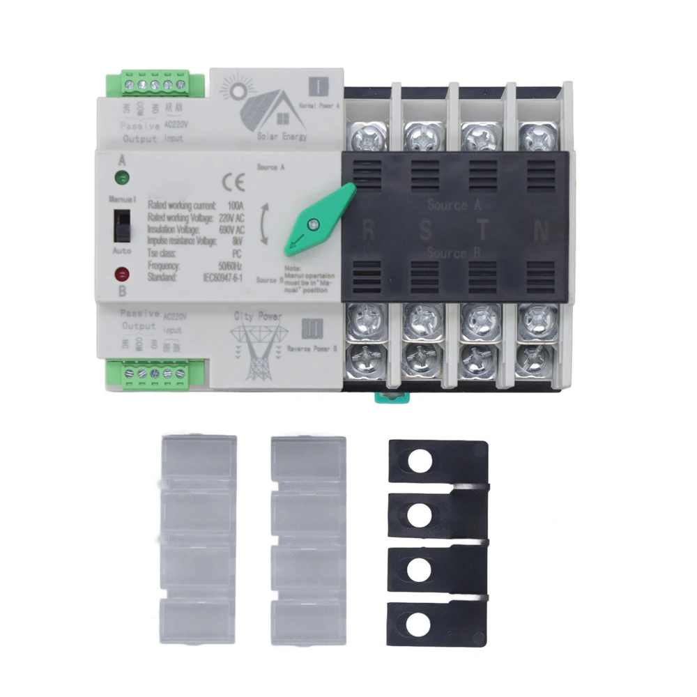 Dual Power Automatic Transfer Switch 4P ATS Electrical Selector Switch 35mm Rail Mount Changeover Switch AC220V 100A