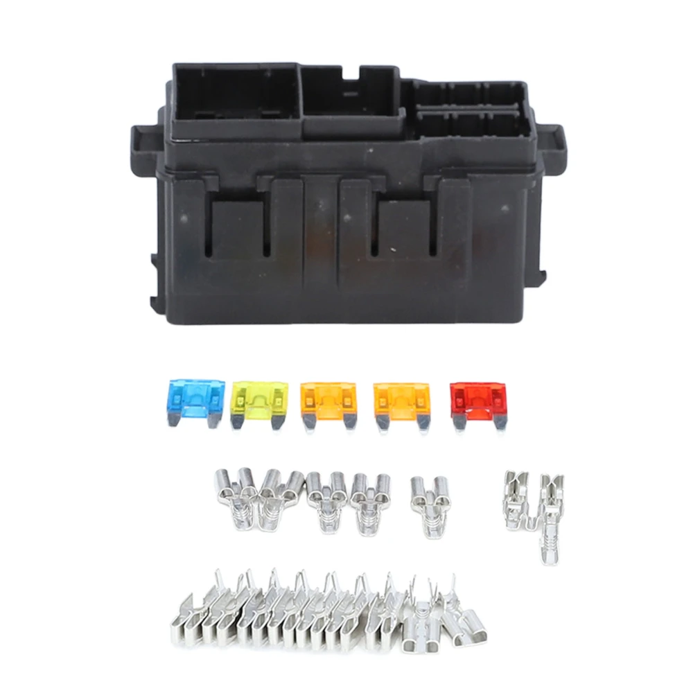 Fuse Relay Box Universal Block Kit Holder Heat Resistant 2 Slot Relay Holder 6 Slot ATC ATO Holder with 5 Fuses 12V