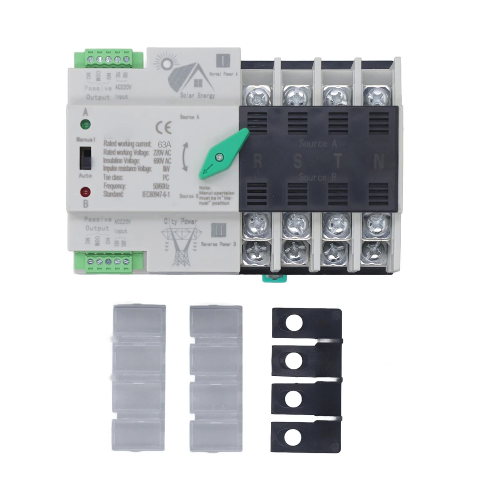 Dual Power Automatic Transfer Switch 4P ATS Electrical Selector Switch 35mm Rail Mount Changeover Switch AC220V 63A