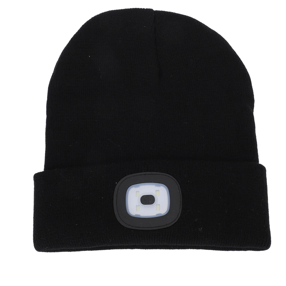 LED Beanie Hat Adjustable Brightness USB Rechargeable Soft Warm Knitted Hat with Light for Night Walking Fishing Black