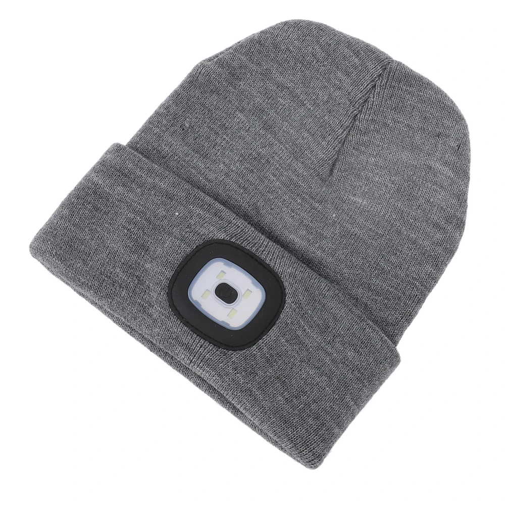 LED Beanie Hat Adjustable Brightness USB Rechargeable Soft Warm Knitted Hat with Light for Night Walking Fishing Grey