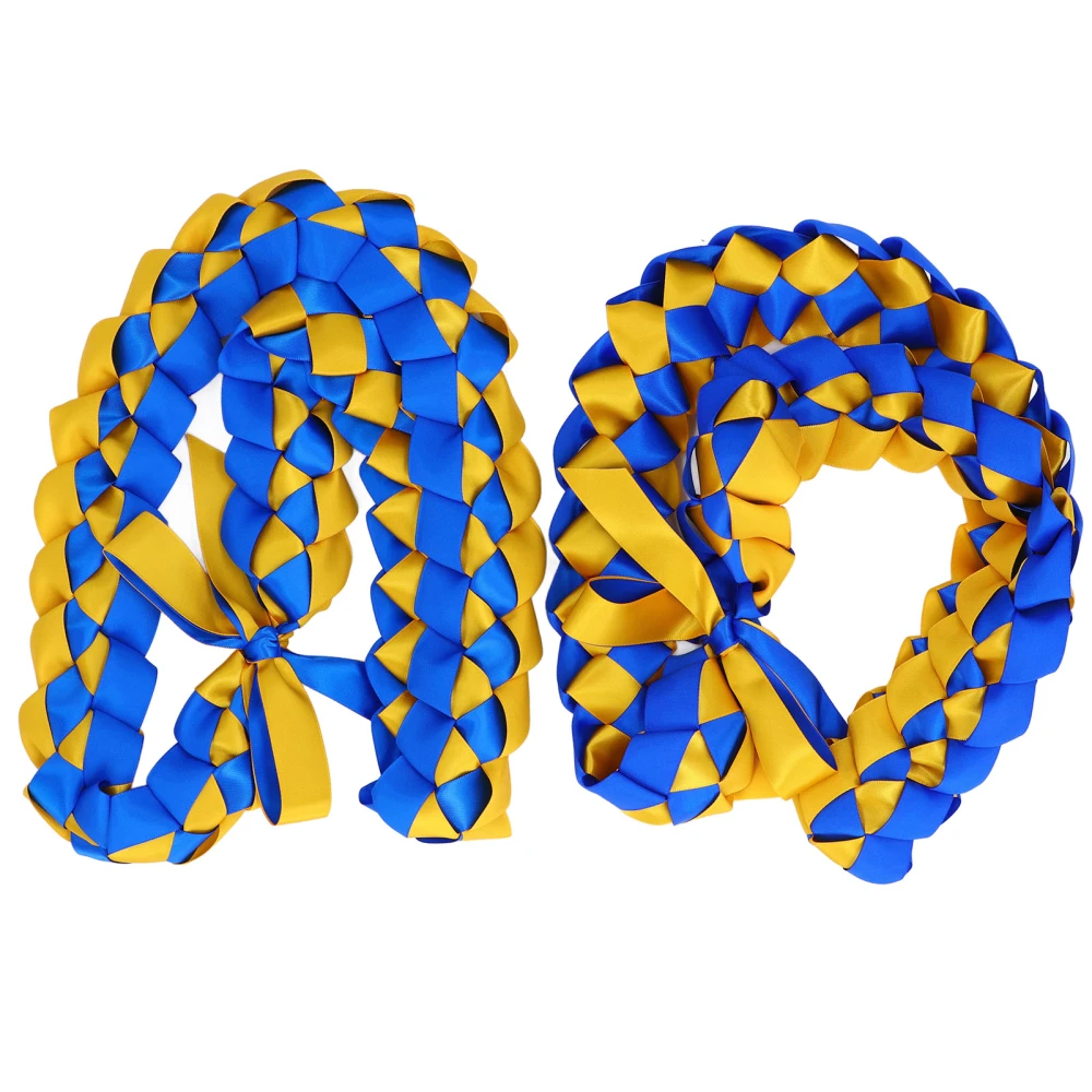 2PCS Graduation Necklace Leis Double Color Braided Ribbon Woven Safety Rope for Party Decoration 120CM Blue Gold