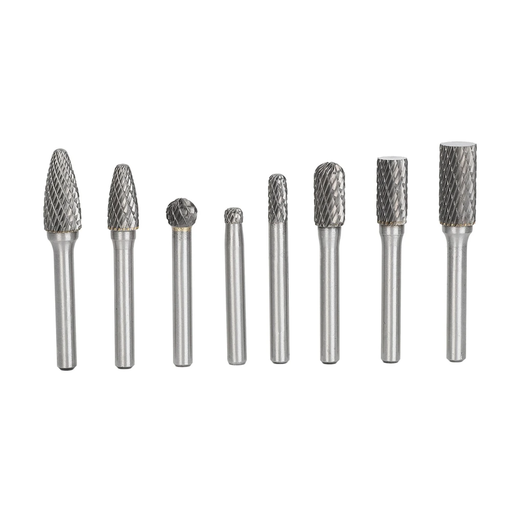 8PCS Carbide Burrs Double Cut Rotary Tungsten Steel Burr Set for Metal Wood Carving Polishing Milling Multiple Shapes