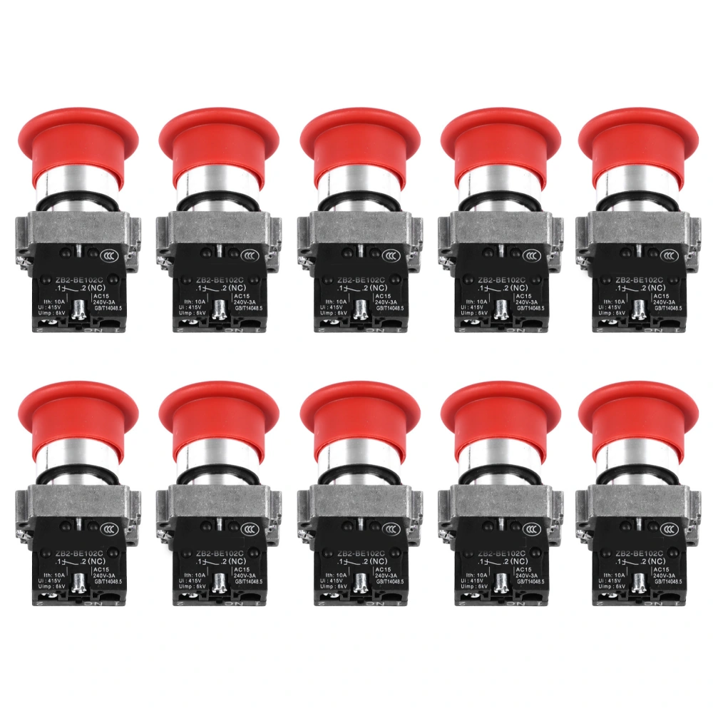 10 Pcs Self Reset Button Switch 22mm Aluminum Alloy Mushroom Head Start Stop Button for Industrial Equipment