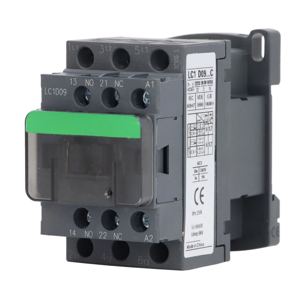 Low Voltage AC Contactor 1 Normally Open 1 Normally Closed LC1D09 Electronic Contactor 9A 380V Rated Voltage AC36V Coil