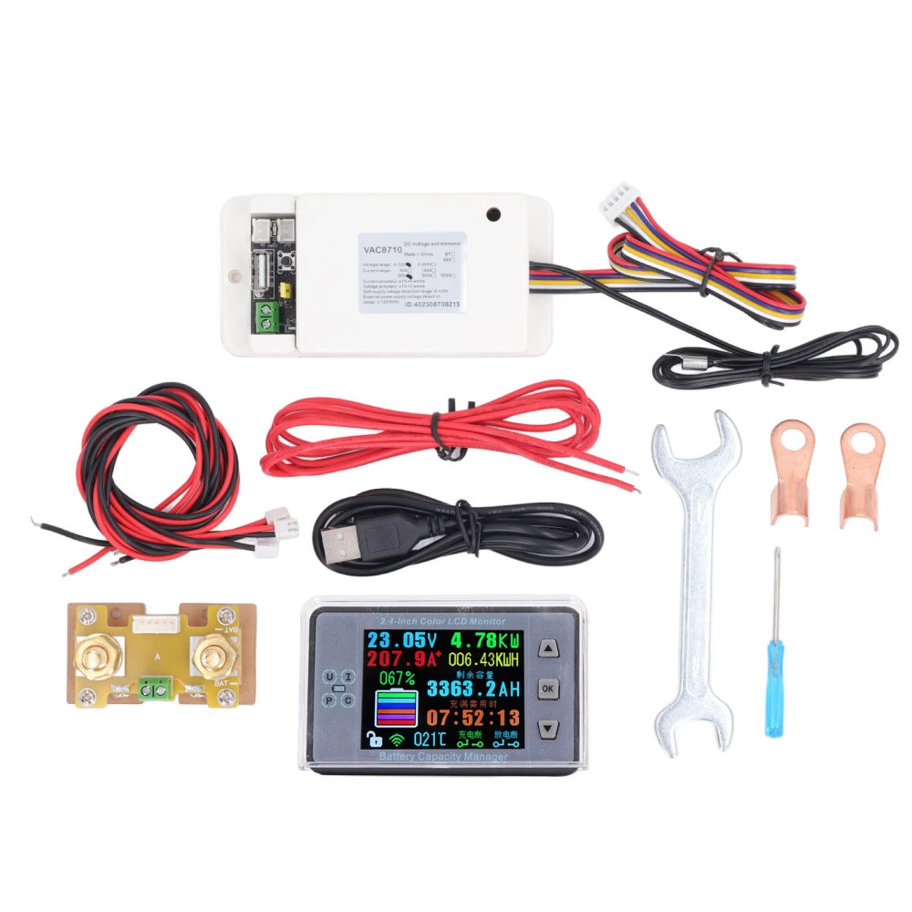 Voltage Current Coulometer 2.4 Inch Color Screen Wireless Voltage Current Meter Battery Coulometer 500A