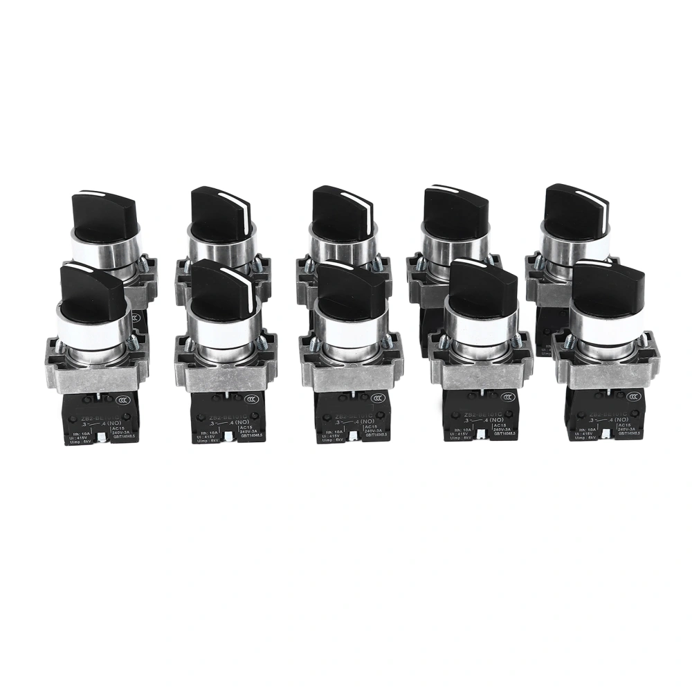 10Pcs XB2 Rotary Switch 3 Position Self Locking Knob Switch for Power Tools Vehicles Lamps AC240V