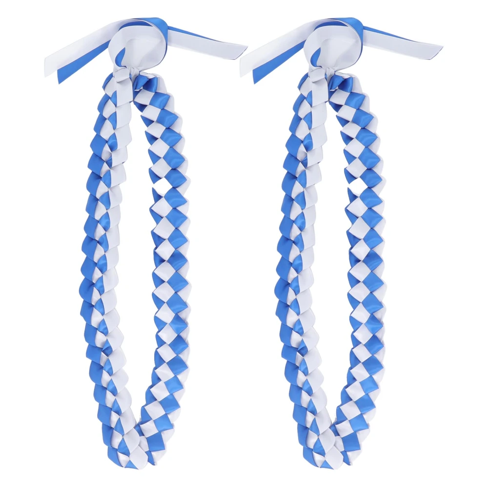 2Pcs Ribbon Leis Double Braided Necklace Graduation Congrats Accessory for Men Women Blue and White