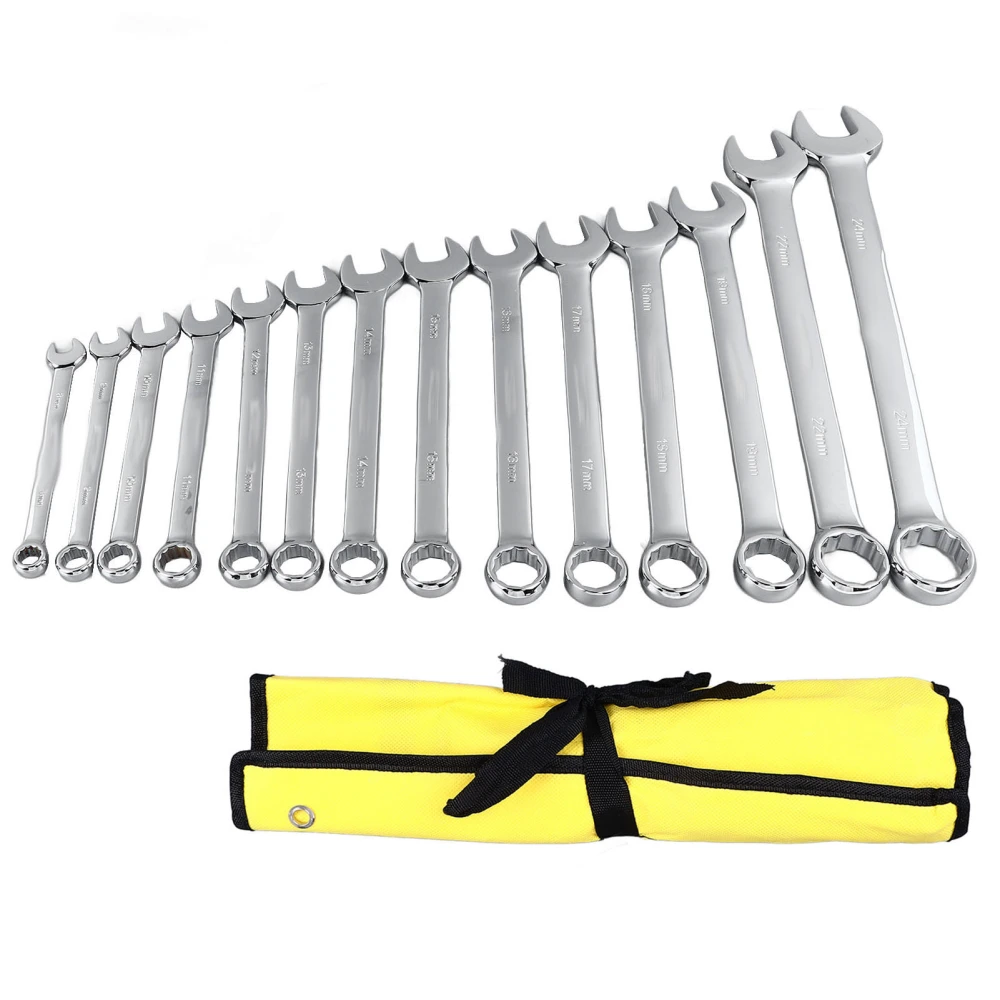 14Pcs Combination Spanner Set Steel Wrench Car Repair Mechanical Maintenance Tools Mirror Face