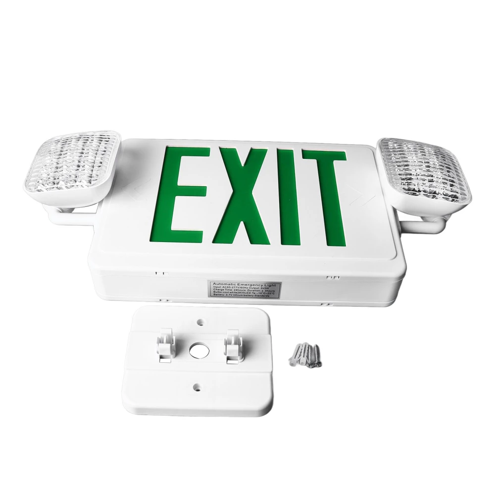 LED Emergency Exit Sign 2x3W Adjustable Head Super Bright Fire Indication Lamp Green Exit Sign AC85‑265V