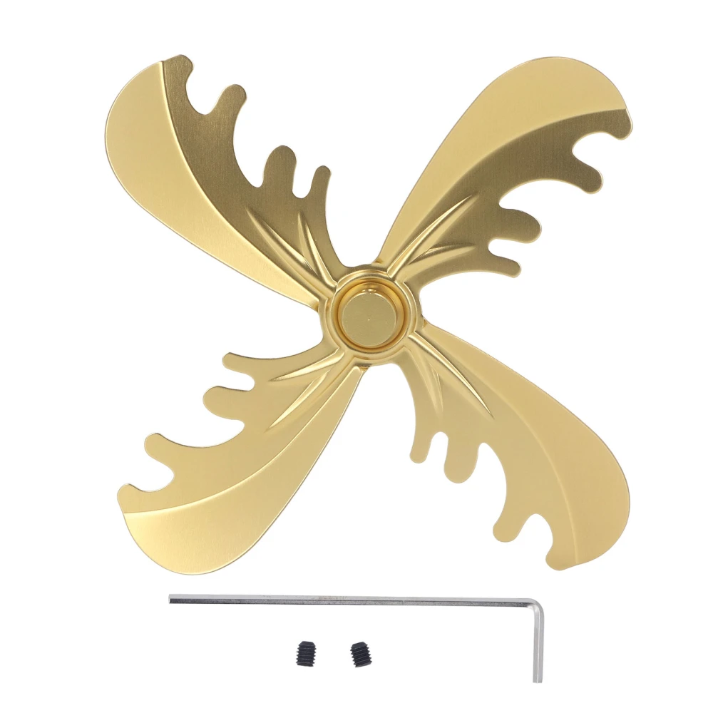 4 Blades Fireplace Fan Aluminum Alloy Home Wood Stove Fan Blade 180mm Diameter Christmas Deer Style Gold