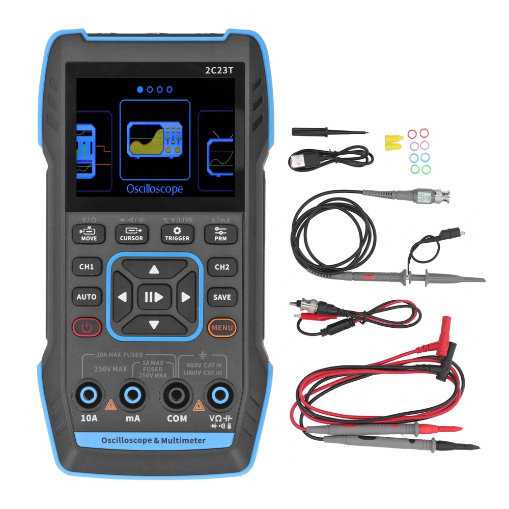 Oscilloscope Multimeter Signal Generator 3 In1 Dual Channel 2.8 Inch HD LCD Digital Display Handheld Oscilloscope with 10X Probe