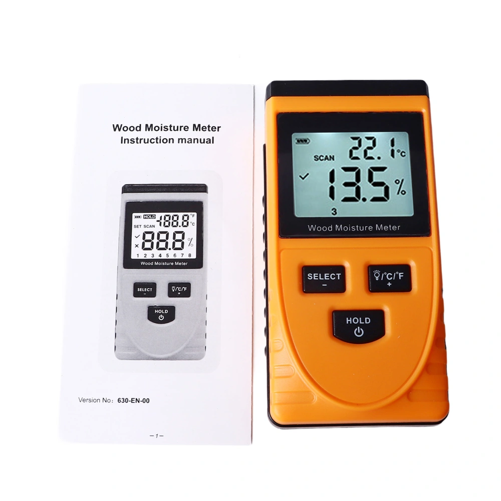 WT630 Wood Moisture Meter Pinless Induction 8 Levels Adjustment Multifunction Non Destructive Moisture Digital Moisture Detector