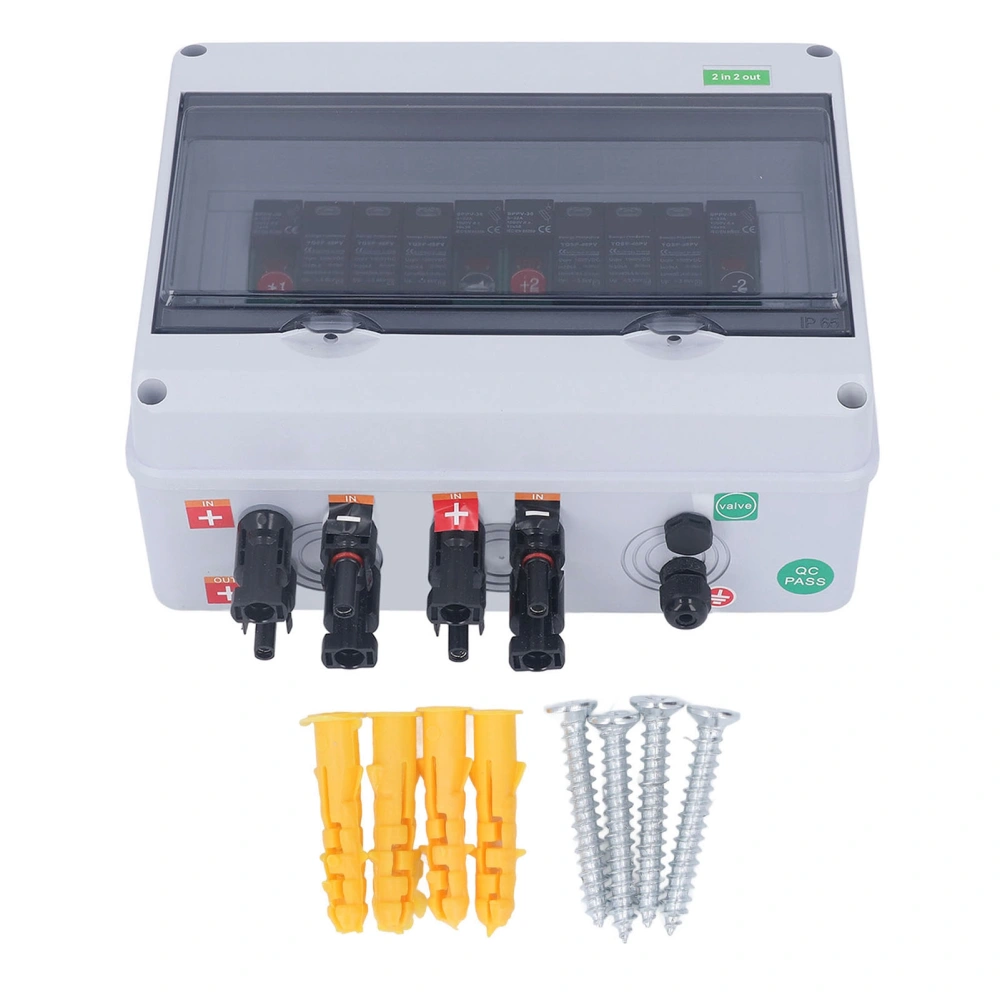 Solar Combiner Box 2 Input 2 Output IP65 Waterproof PV Combiner Box with 20 to 40KA Surge Protector and Fuse DC1000V