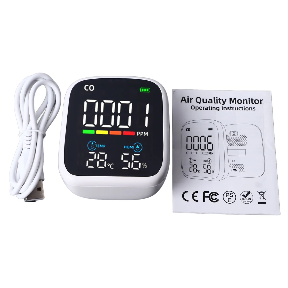 3 in 1 CO Gas Tester High Accuracy Color Screen Portable CO Meter Temperature Humidity Meter for Kitchen