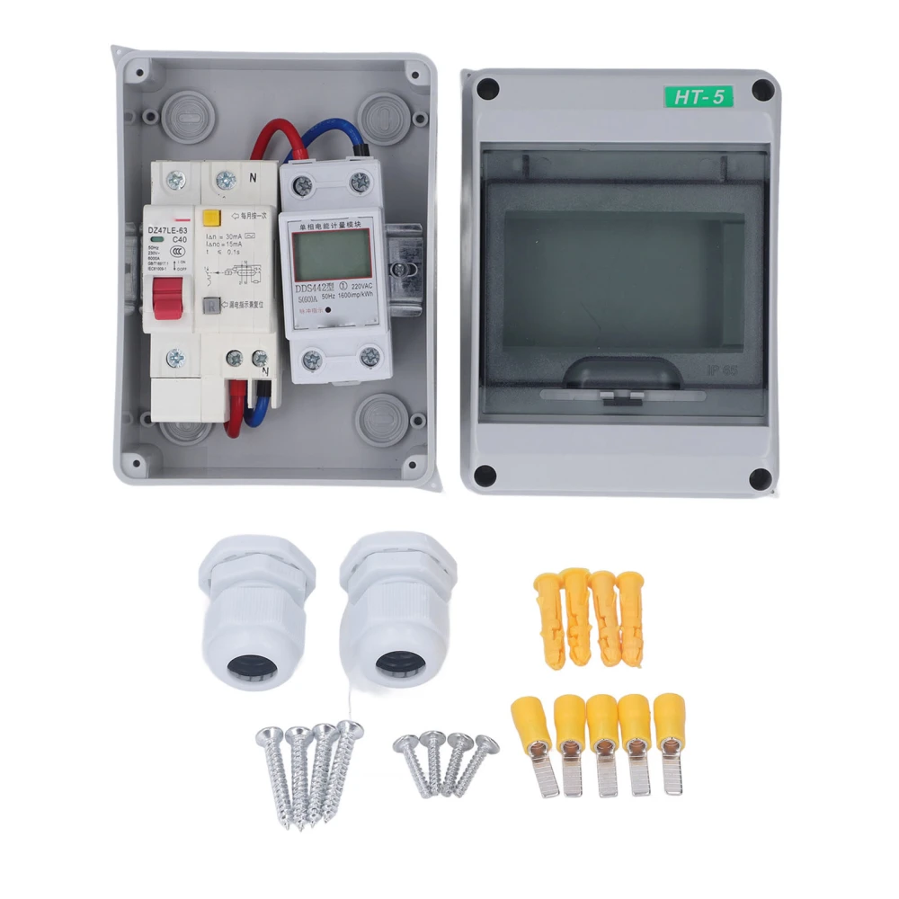 Outdoor Waterproof Distribution Box 2 Way with 230VAC C40 Leakage Protection Switch 220VAC 5(60)A Electric Energy Meter