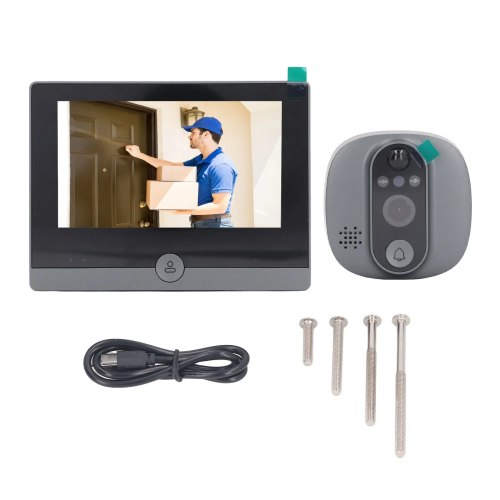 WiFi Door Viewer 4.3 Inch Screen Visual Door Bell 1080P Peephole Camera Dual Way Call PIR Detection 5000mAh Battery