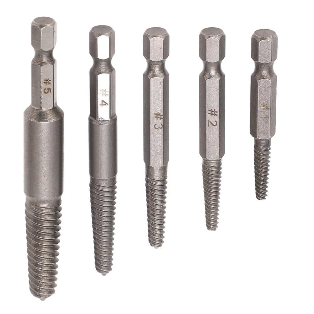 5PCS Damaged Screw Extractors 1/4 Inch Hex Shank Screw Remover Set Carbon Steel Extraction Tool 7.5mm 5mm 4mm 3.5mm 3mm