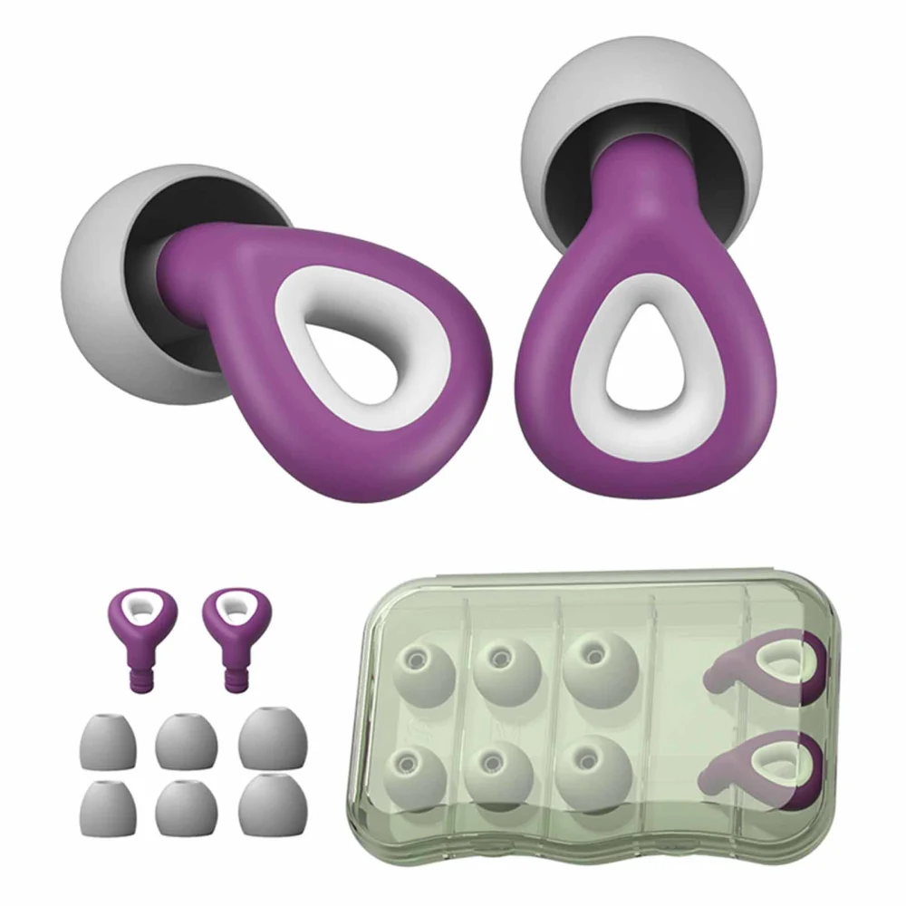 1 Pair Earplugs Noise Cancelling Hearing Protection Waterproof Washable Silicone Ear Plugs for Sleep Study Work Purple