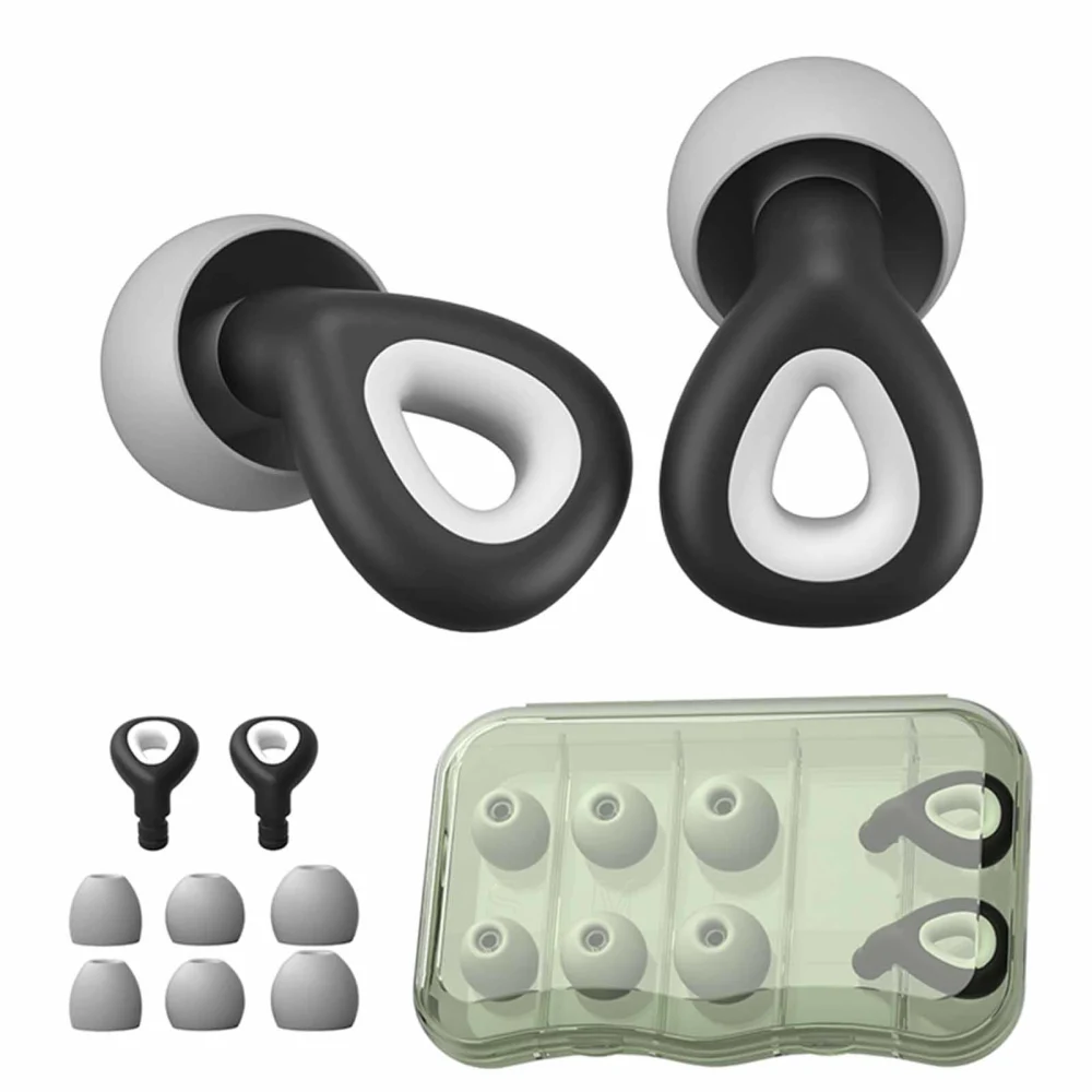 1 Pair Earplugs Noise Cancelling Hearing Protection Waterproof Washable Silicone Ear Plugs for Sleep Study Work Black