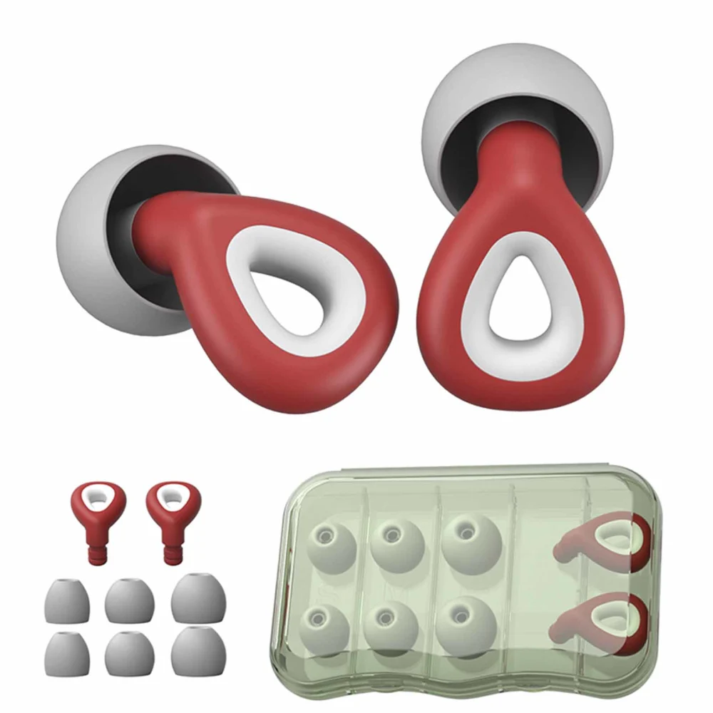 1 Pair Earplugs Noise Cancelling Hearing Protection Waterproof Washable Silicone Ear Plugs for Sleep Study Work Wine Red