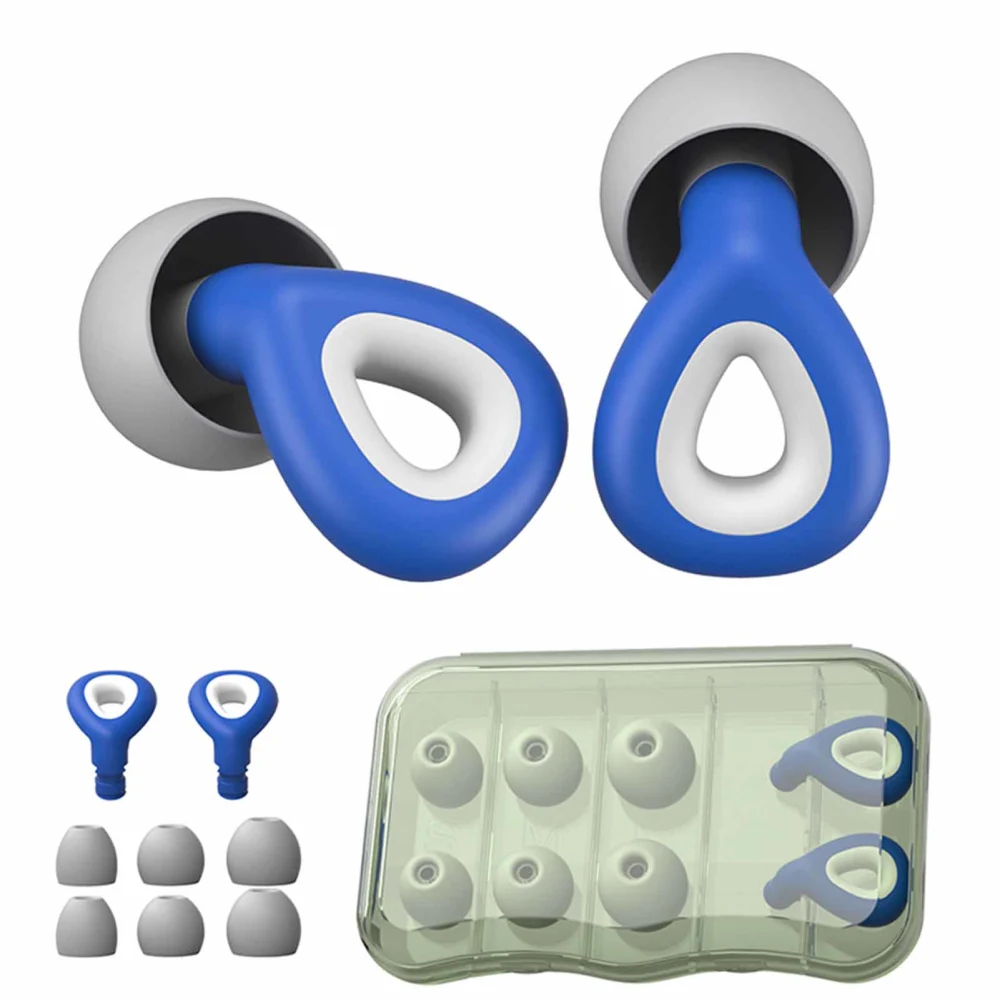 1 Pair Earplugs Noise Cancelling Hearing Protection Waterproof Washable Silicone Ear Plugs for Sleep Study Work Blue