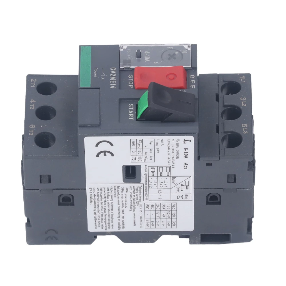 Motor Circuit Breaker Overload Protection Thermal Magnetic Manual Motor Starter Button Rail Mount AC690V GV2‑ME14 6‑10A