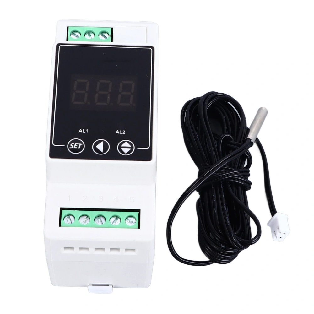 Guide Rail Temperature Controller Heating Cooling Digital Thermostat 2 Relays Cylindrical Probe 2 Meter AC100‑240V