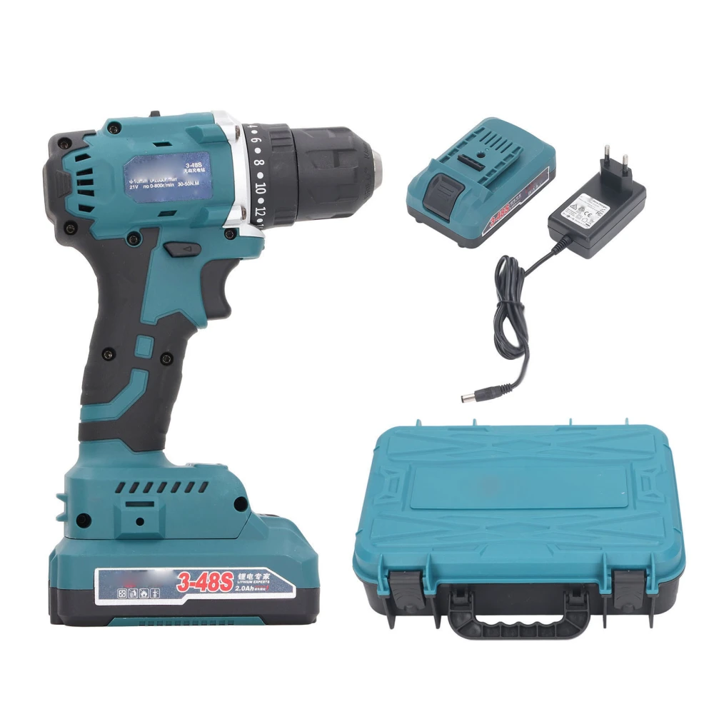 Cordless Drill Set 3‑48S 21V Power 20+1 Torsion Setting Brushless Lithium Electric Kit 100‑240VAC EU Plug