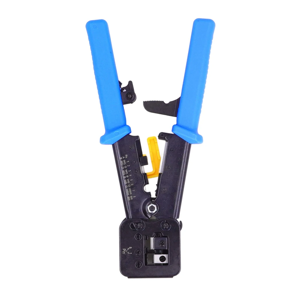 RJ45 Crimping Tool Pass Through CAT6 CAT5E Ethernet Wire Crimper Steel Electrical Electronic Tools Blue