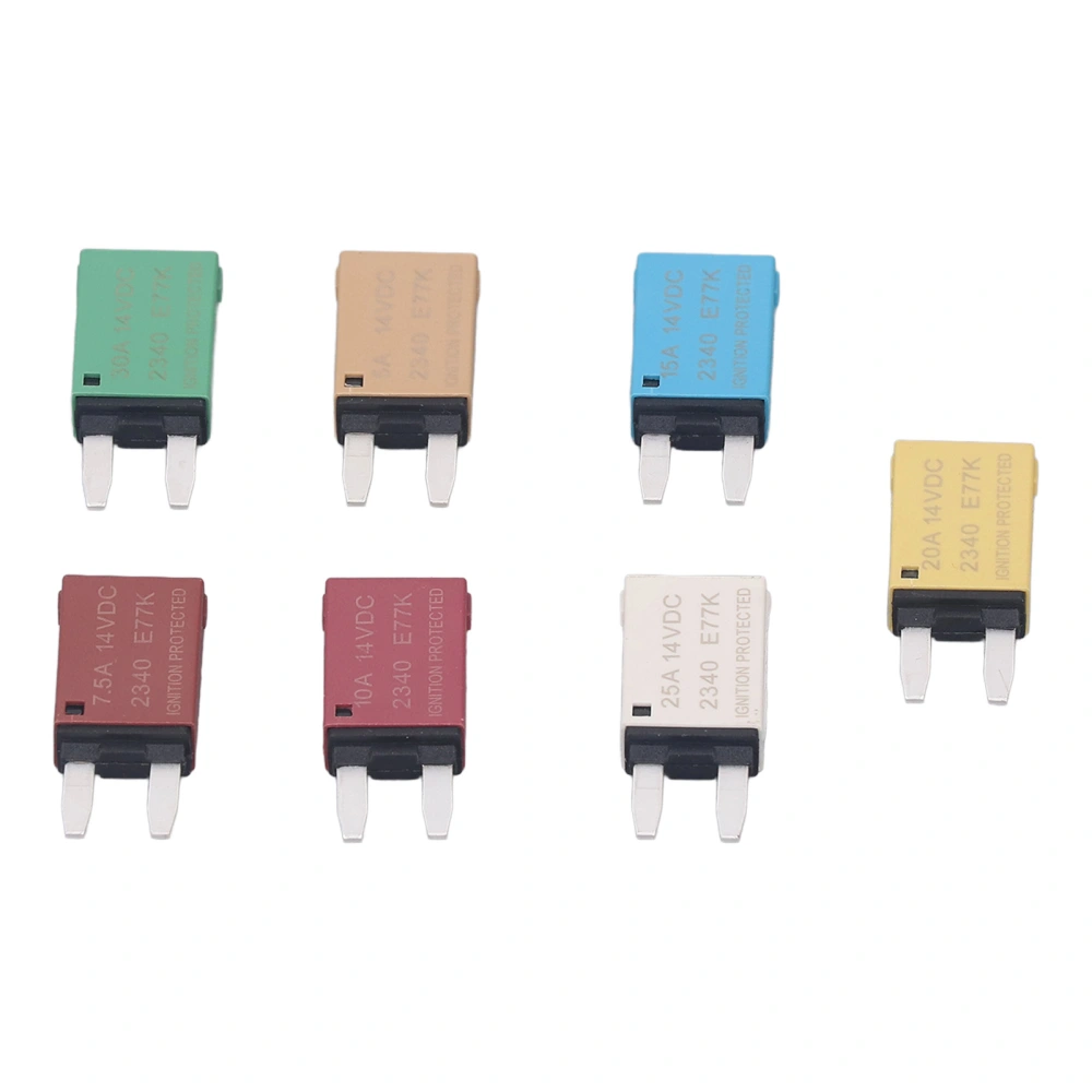 7 Pcs Set Auto Reset Circuit Breaker 5A 7.5A 10A 15A 20A 25A 30A ATC ATO Blade Fuse for Car Boat RV 14VDC