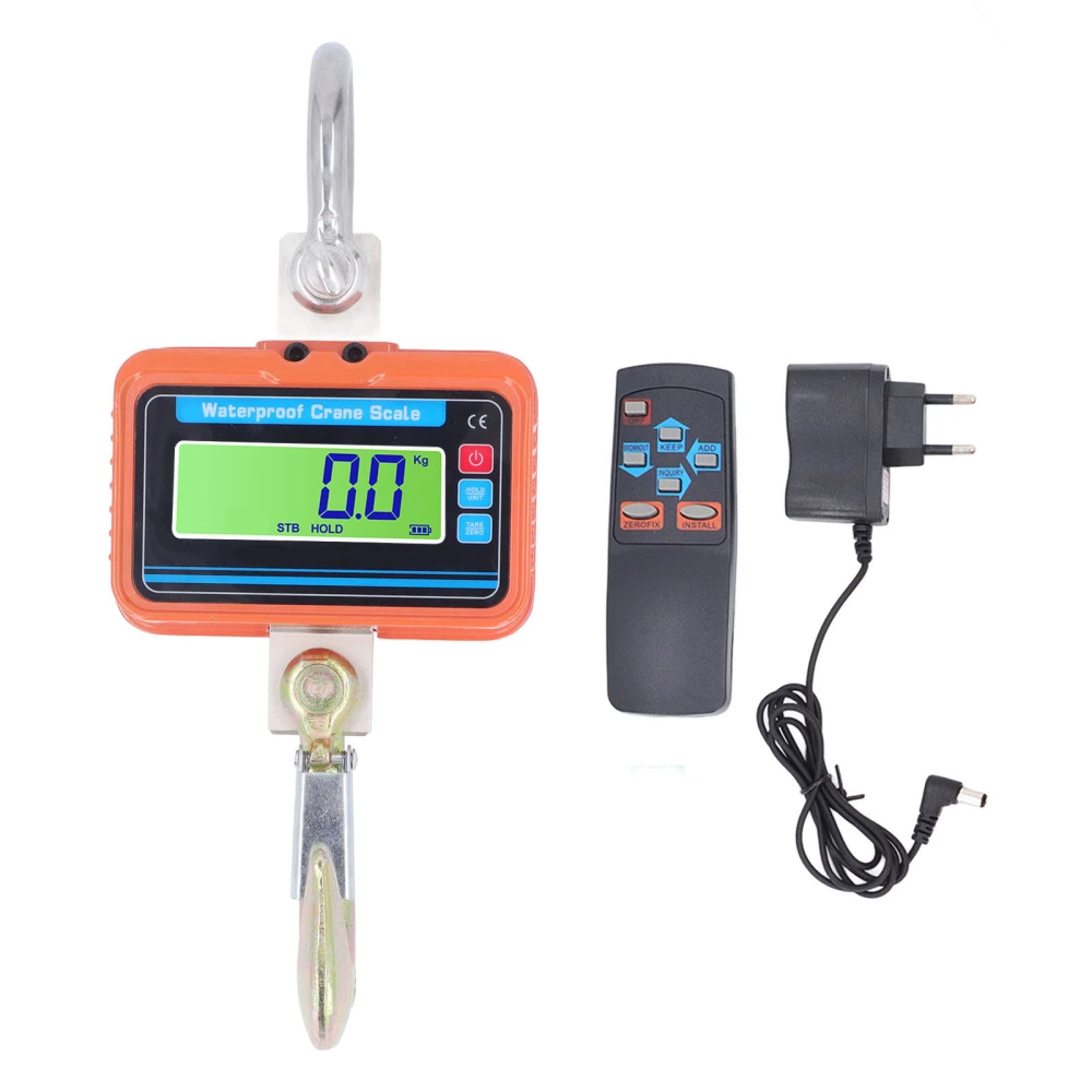 Industrial Crane Scale Rechargeable LCD Display Electronic Hanging Scale with Remote Control 2200lb/1000kg AC100‑240V EU Plug