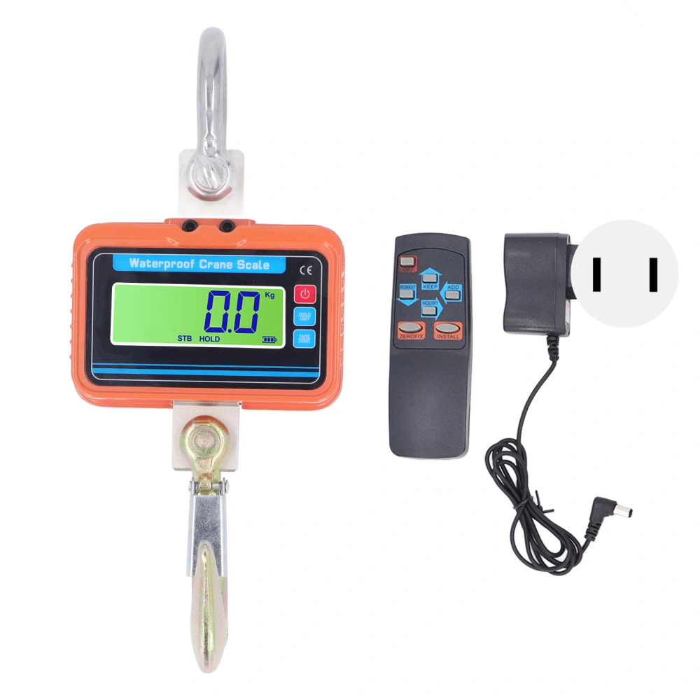 Industrial Crane Scale Rechargeable LCD Display Electronic Hanging Scale with Remote Control 2200lb/1000kg AC100‑240V US Plug