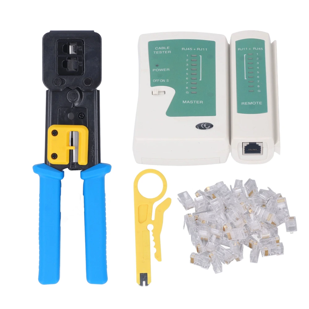 RJ45 Crimp Tool Kit Pass Thru CAT6 CAT5E Crimping Tools Set with RJ Connector Network Cable Tester Wire Stripper