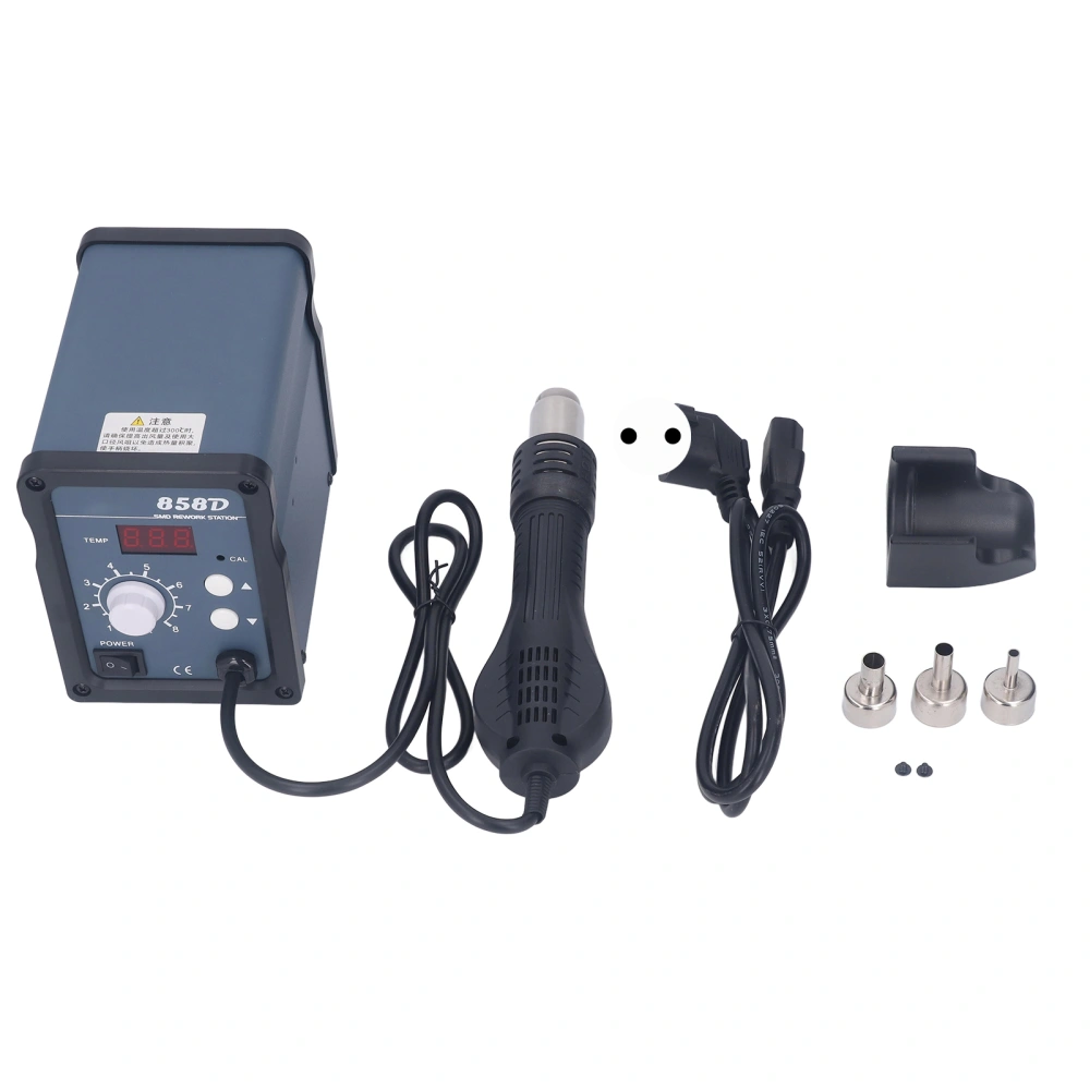 Hot Air Gun Soldering Station Digital Display Quiet Non Static for Desoldering SMD Rework 858D 700W AC220V EU Plug