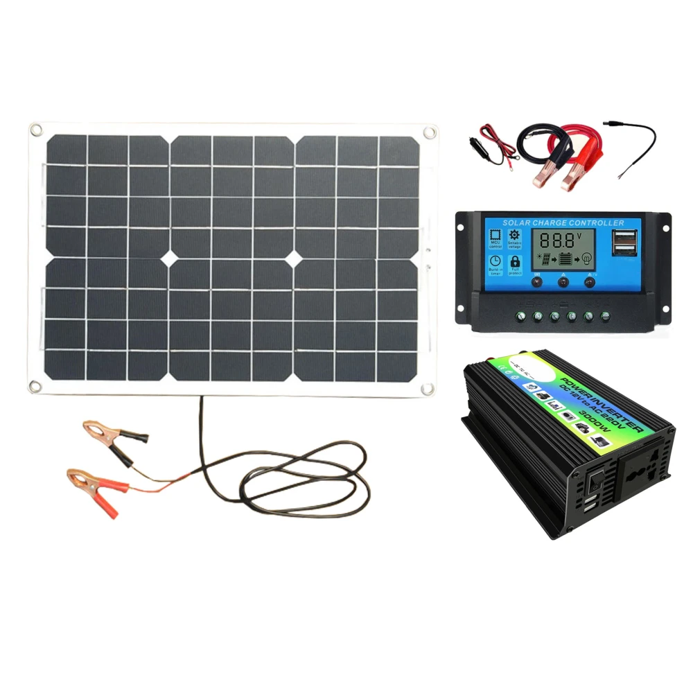 Solar Power System Kit 300W 12V to Inverter Dual USB LED Indicator 30A 12V 24V Controller 18W 18V Solar Panel Set