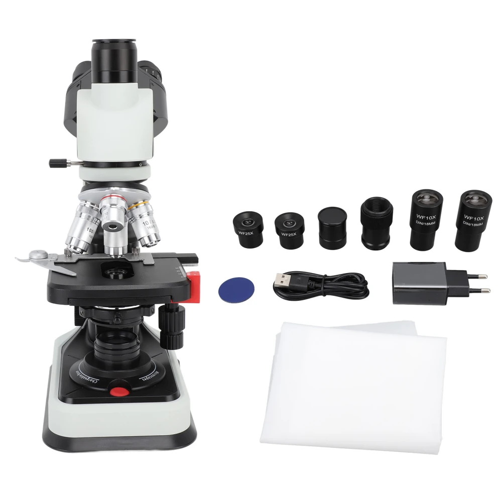 Compound Trinocular Microscope 40X to 2500X Magnification Laboratory LED Microscope 100‑240VAC EU Plug