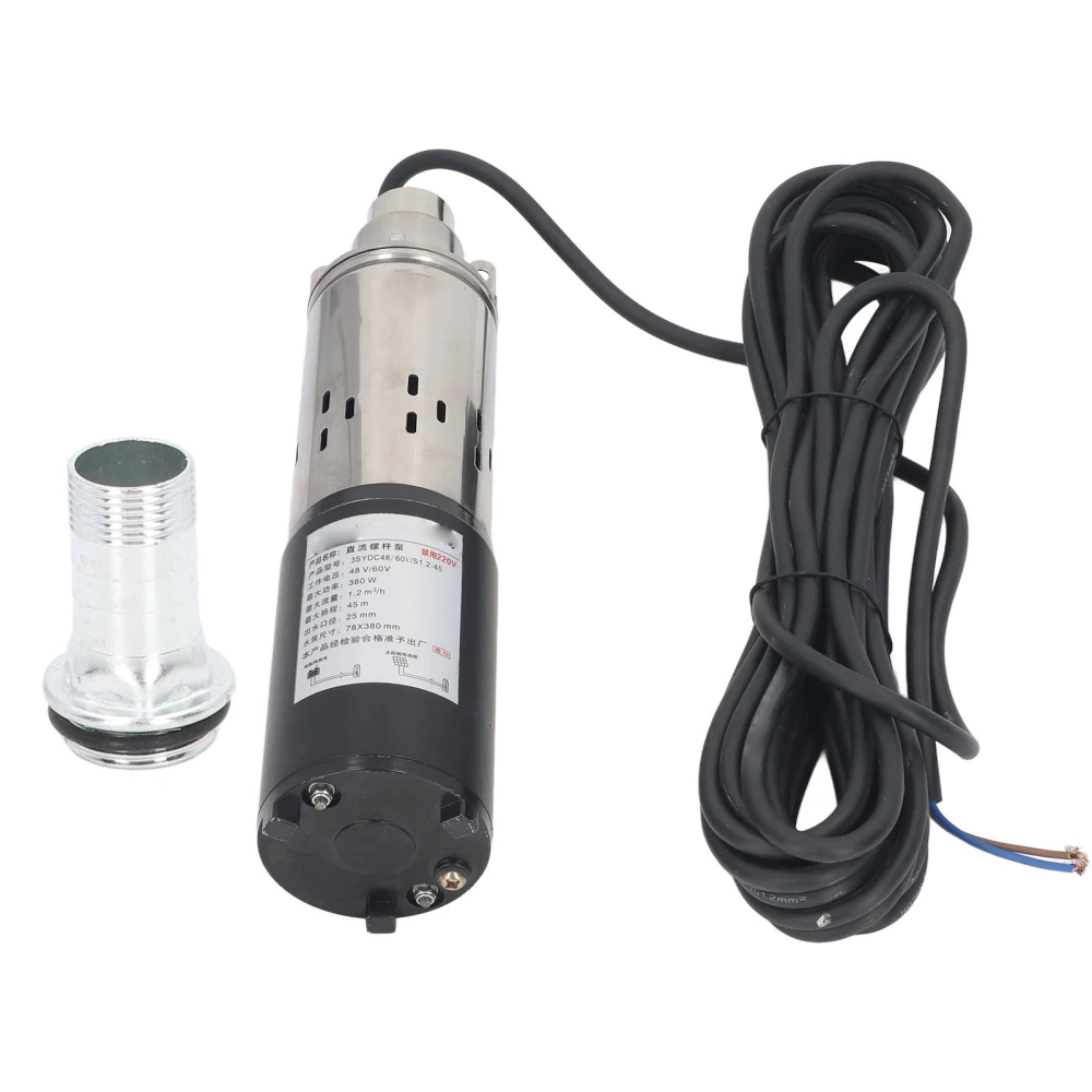 DC48V 60V Solar Water Pump 45m High Lift Stainless Steel Shell Deep Well Submersible Pump 1in Outlet 1.2m³/h