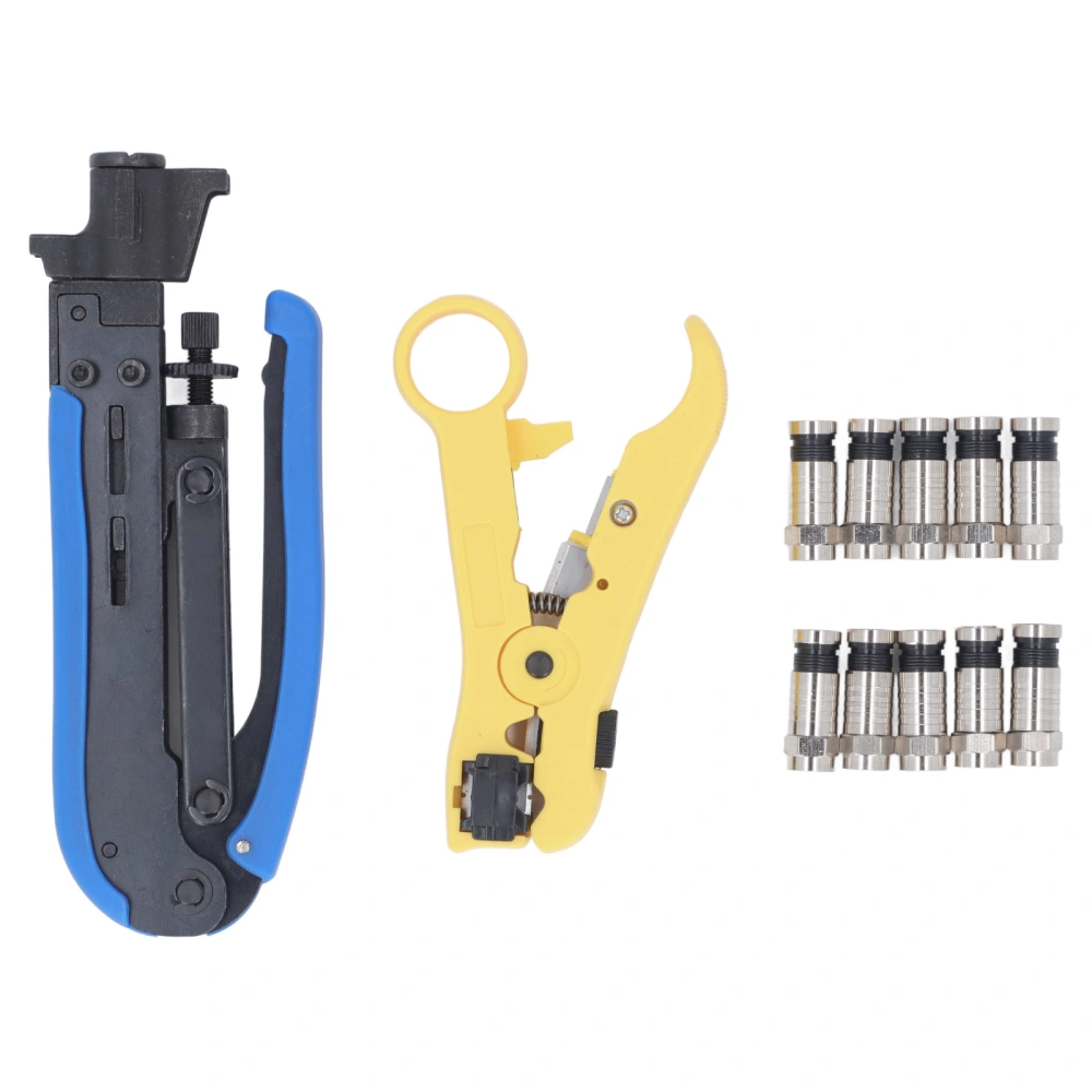 Coax Crimper Tool Kit for Cable Compression with Stripping Tool Wire Stripper 10pcs Connector