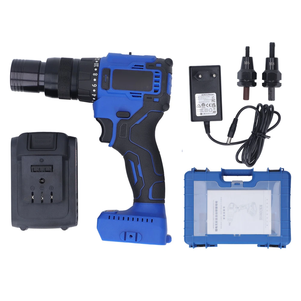 Electric Rivet Gun Kit Automatic Torsion Adjustable Comfortable Grip Rivet Gun Kit with M6 M8 Head 100‑240VAC EU Plug