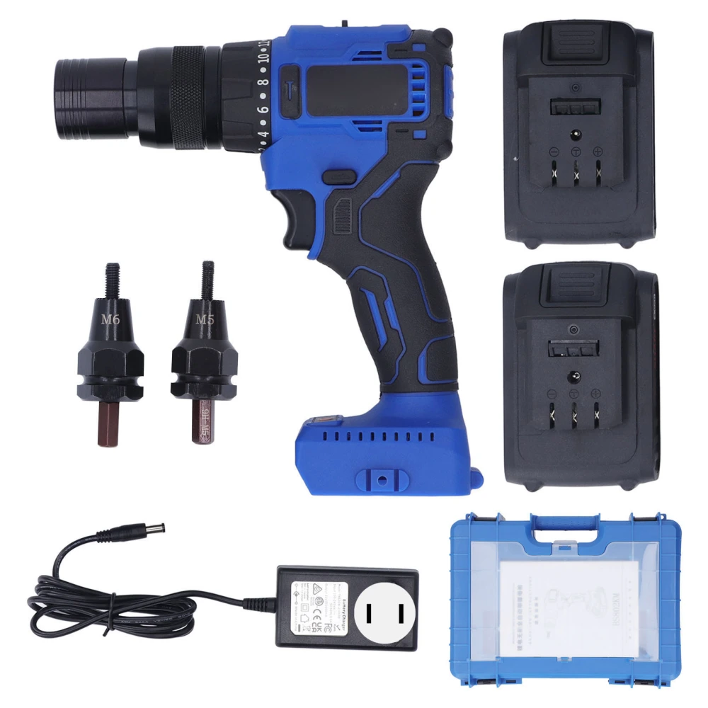 M5 M6 Cordless Rivet Gun Kit Automatic Lithium Battery Electric Blind Nut Riveter Tool 100‑240VAC US Plug