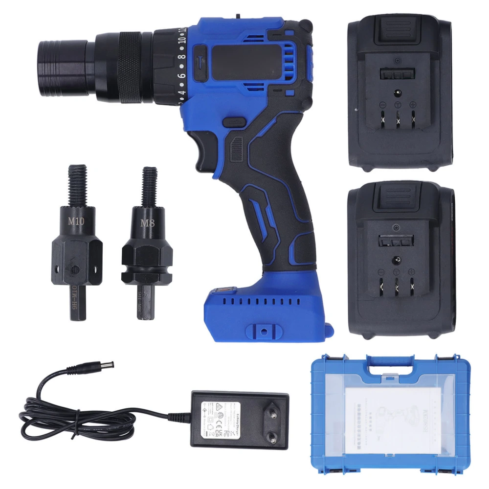 Electric Rivet Gun Kit Automatic Torsion Adjustable Rivet Gun with LED Light M8 M10 Head 100‑240VAC EU Plug