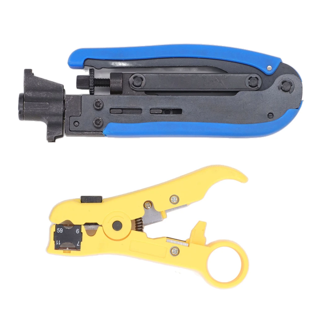 Coaxial Cable Crimping Pliers Combination Tool Adjustable Portable Coax Stripper Crimper Tool Kit