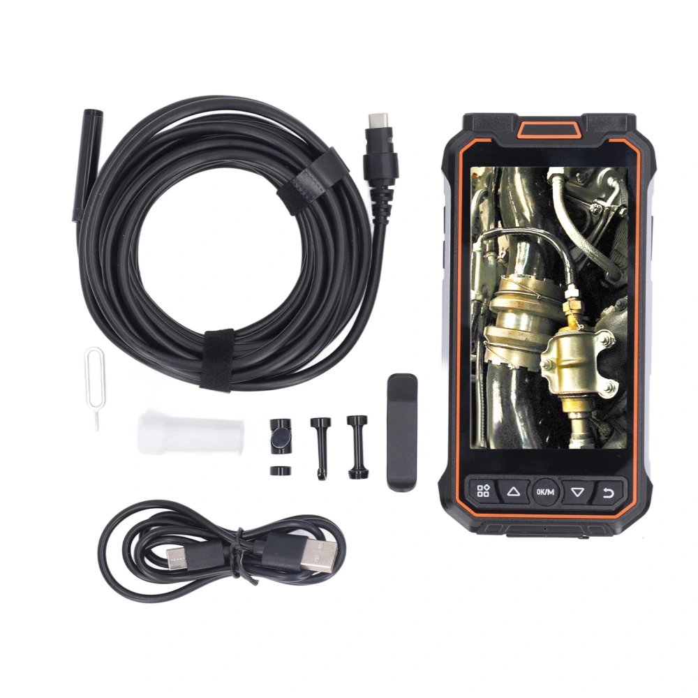 Dual Lens Endoscope with Light 5 Inch Screen Split Industrial Inspection Camera IP67 Waterproof Built in Battery 5m / 16.4ft Cable