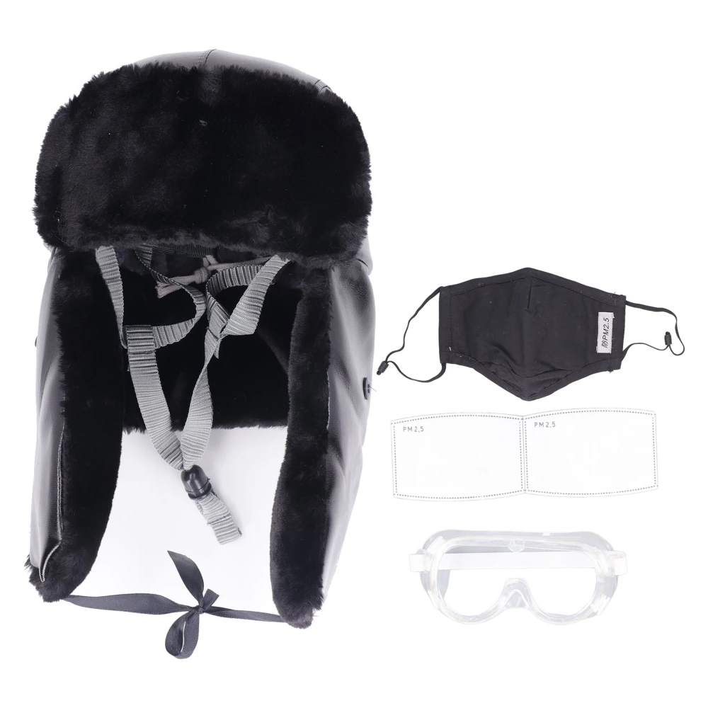 Safety Hat Plush Helmet Windproof ABS PU Fabric Protective Hard Hat Plush Cover with Glasses Face Cover for Winter