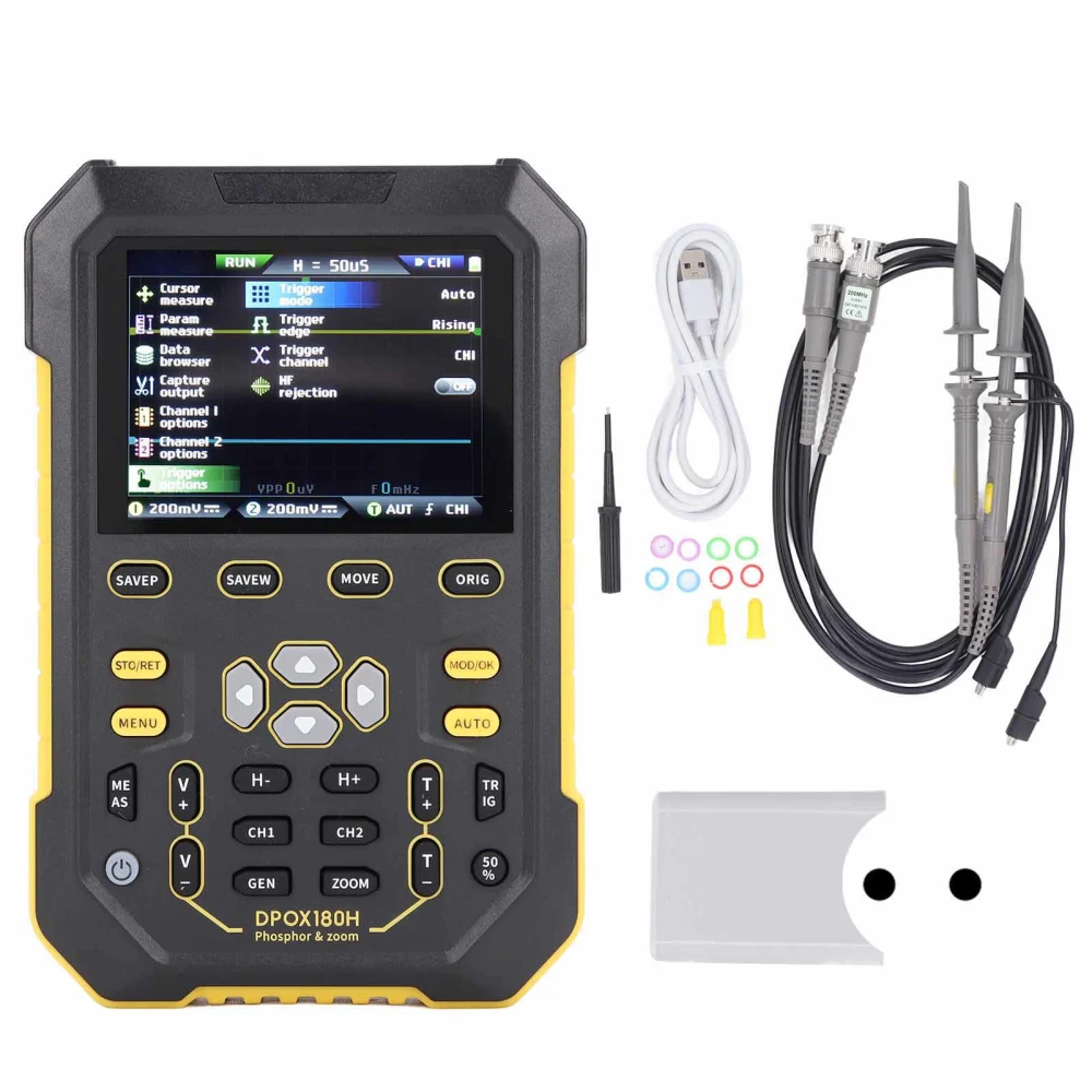 Digital Phospher Oscilloscope 2 Channels 180MHz Bandwidth Handheld Oscilloscope with Signal Generator AC100‑240V EU Plug