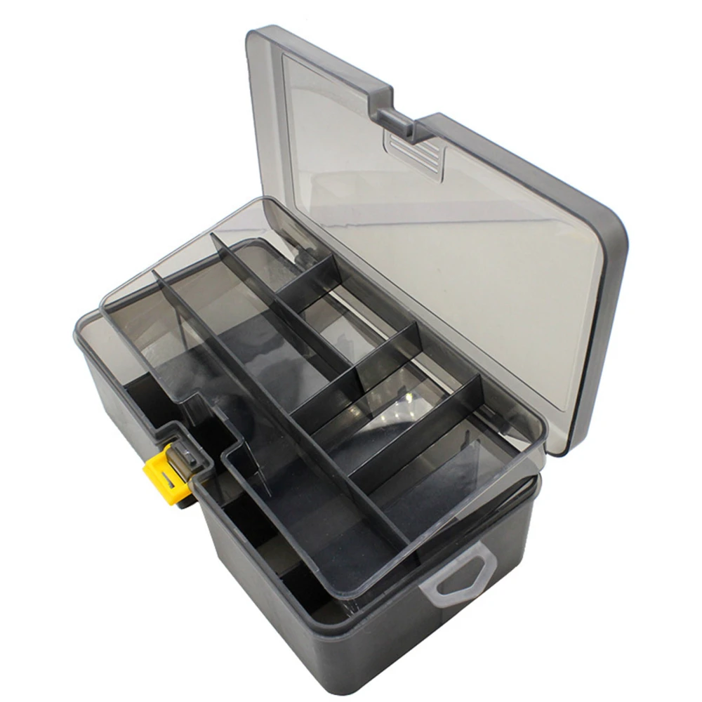 Fishing Bait Box Removable Partition Double Layer Gray Transparent Plastic Fishing Tackle Box