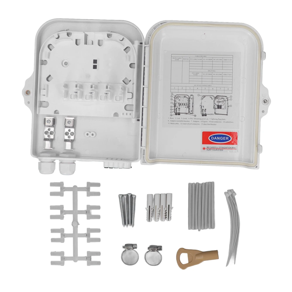 8 Core Fiber Distribution Box ABS Wall Mounted Fiber Optic Terminal Box for Indoor Outdoor Use