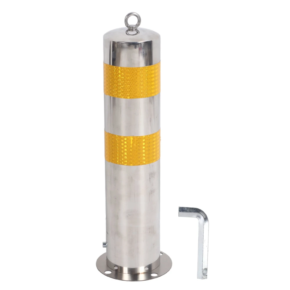 Safety Bollard Post Stainless Steel 55cm Parking Pile Barrier with Yellow Reflective Strip for Road