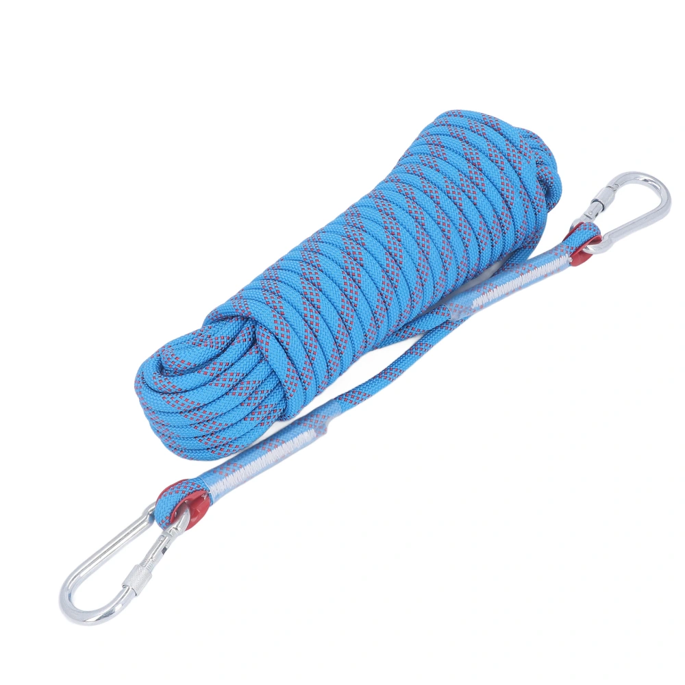 Climbing Rope Outdoor Static Lightweight Portable Strong Safe Protection for Escape 10mm 20m 2 Hook Blue